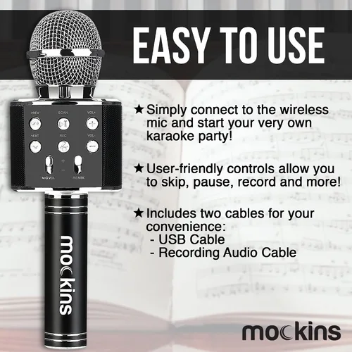 Miniatura 8 de Mockins Micrófono de Karaoke Bluetooth Negro para Niños con Altavoz Bluetooth Integrado Micrófono Inalámbrico de Karaoke Compatible con iPhone