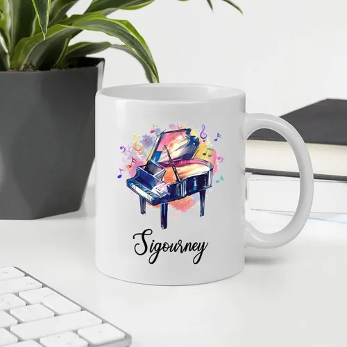 Miniatura 4 de Taza de café blanca con nombre personalizado para reproductor de piano, 11 y 15 onzas, taza de café con instrumento musical de piano, regalos