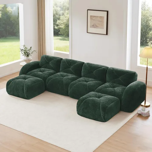 Miniatura 44 de Sofás modulares modulares de 110.6 pulgadas para sala de estar, sofá moderno de terciopelo sin hueso, no requiere montaje, cómodo sofá sin hueso