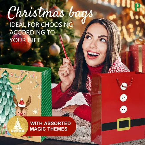 Miniatura 6 de Party Funny Juego de 24 bolsas pequeñas de regalo de Navidad a granel con asas, 26 papel de seda y 60 etiquetas de regalo de Navidad, 24 diseños