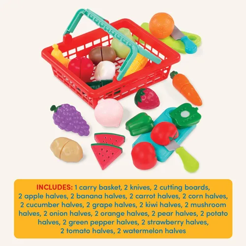 Miniatura 6 de Battat – Juguete de Comida de Juguete para Niños – Juguetes de Cocina para Juegos de Rol de Chef Pretend – Cesta de Productos del Mercado de Rojo