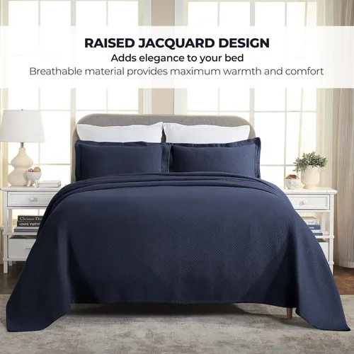 Miniatura 4 de Cubrecama doble Superior Diamond Solitaire de algodón de primera calidad Jacquard Matelassé con fundas de almohada a tono, color aguamarina, Azul