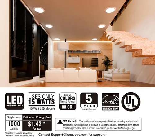 Miniatura 7 de Luz de disco de 7.5 pulgadas, 1 paquete de lámpara de techo regulable de montaje empotrado 5CCT 2700K/3000K/3500K/4000K/5000K Certificado ETL