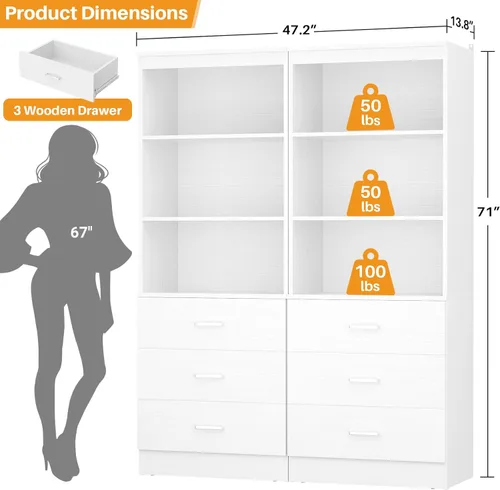 Miniatura 3 de Aheaplus Sistema de Cajones para Armario de 47.2", Sistema Organizador de Armario de Madera de 3.94 Pies con 6 Cajones, Unidad de Almacenamiento