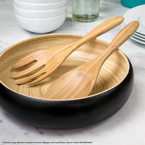 Miniatura 4 de Dehaus Servidores de ensalada de bambú extra grandes de 12 pulgadas - Cucharas de madera para servir ensaladas - Utensilios ecológicos - Manos