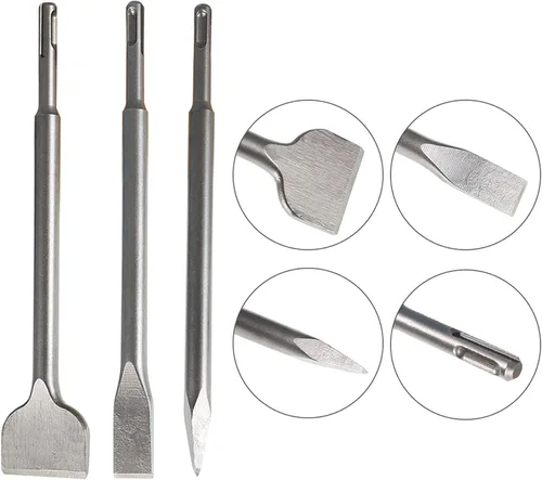 Miniatura 4 de ALL-CARB Juego de 6 brocas de acero 40Cr para hormigón – Brocas de martillo giratorio que incluyen cincel de punta, cinceles planos de 0.787 in