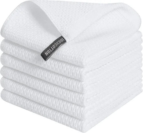 Kitinjoy - Paños de cocina de 100 % algodón, tela de tejido gofrado, paño de limpieza ultrasuave, absorbente y de secado rápido. Blanco