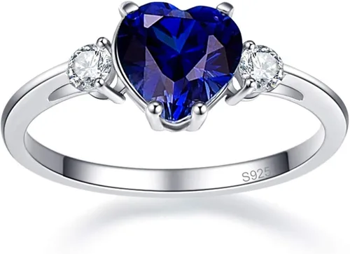 Miniatura 2 de BONLAVIE Anillo de compromiso de plata de ley 925 para mujer, 2.25 quilates, creado con zafiro azul, talla esmeralda verde, anillo de compromiso
