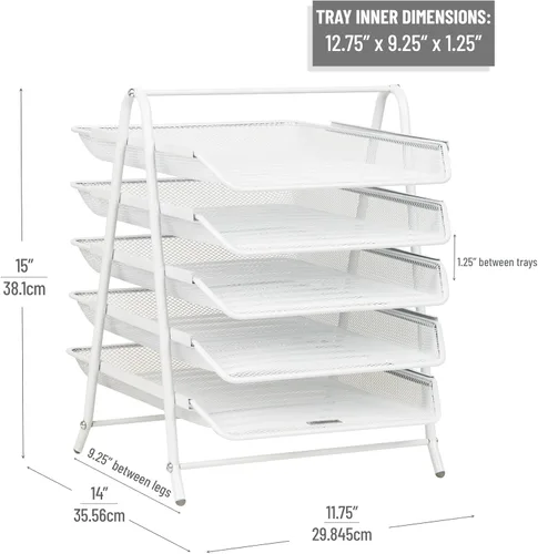 Miniatura 3 de Mind Reader Organizador de bandejas de papel de 5 niveles, estante vertical de almacenamiento de archivos de escritorio, oficina, malla metálica