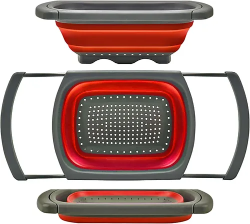 Miniatura 8 de Qimh Colador plegable, colador sobre el fregadero, coladores de alimentos con asas extensibles, 6 cuartos de galón, colador plegable de cocina apto