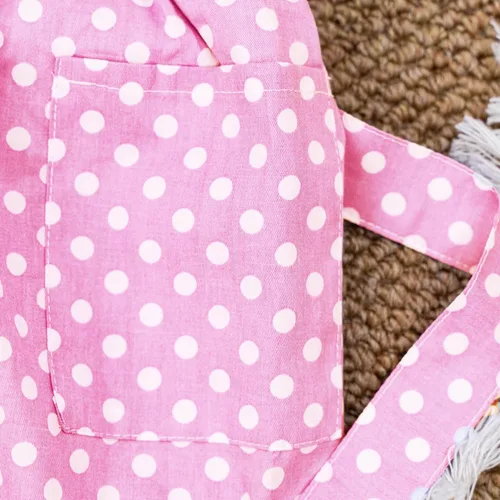 Miniatura 5 de MT WORLD Delantal para niños personalizado, delantal para niños pequeños para niñas, delantal de lino bordado, delantales para niños con lunares