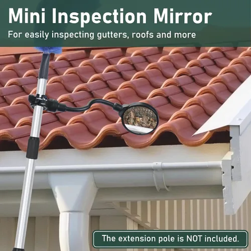 Miniatura 3 de Flehomo Espejo giratorio ajustable, herramienta de inspección de canaletas fácil desde el suelo, conectado a poste de extensión para inspeccionar