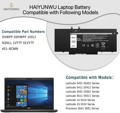 Miniatura 5 de Batería para portátil de 68 Wh 3HWPP compatible con Dell Latitude 5401 5410 5411 5501 5511 5510 Precisión 3541 3550 3551 Inspiron 7500 7506 7706 2