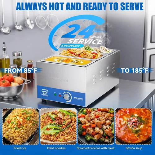 Miniatura 2 de TOPKITCH Calentador de alimentos comercial de 3 bandejas 18L con tanque de agua sin fugas de formación elástica y 3 de 1/3 de tamaño GN, mesa