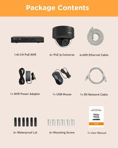Miniatura 8 de Sistema de cámara de seguridad PoE, 6 cámaras domo IP PoE con cable de 5MP IK10 a prueba de vandalismo al aire libre con detección de persona, IP66