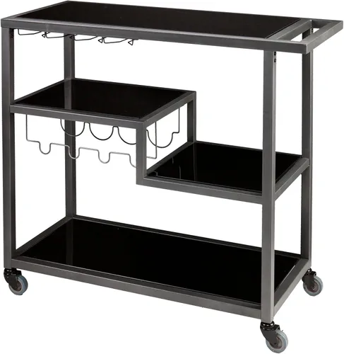 SEI Furniture - Carrito de bar Holly & Martin Zephs - Gris plomizo con cristal negro - Diseño de transición, metal y vidrio - Ideal para sala de
