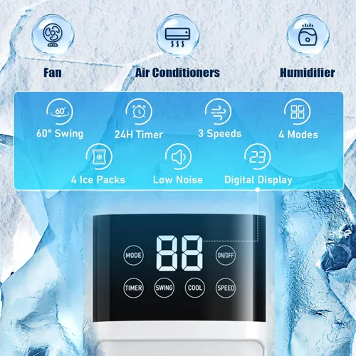 Miniatura 7 de Aire acondicionado portátil 3 en 1 para habitación, enfriador de aire evaporativo, 4 modos, 3 velocidades/temporizador de 24 horas, unidad de CA