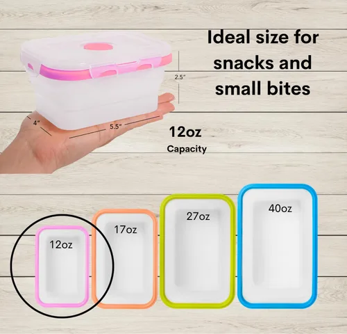 Miniatura 2 de ECOBERI Recipientes plegables para almacenamiento de alimentos, juego pequeño de silicona de 4 piezas de 12 onzas, almacenamiento de alimentos sin