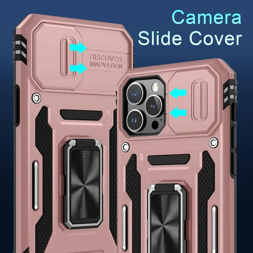 Miniatura 158 de DEERLAMN Funda para iPhone Xs Max con funda deslizante para cámara + protector de pantalla, soporte giratorio de anillo de grado militar a prueba