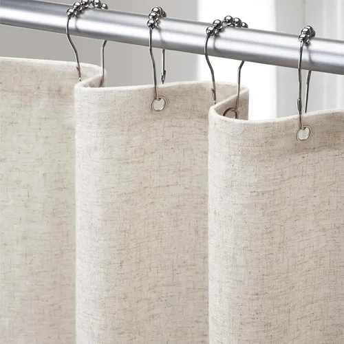 Miniatura 19 de Cortina de ducha de lino negro, cortinas de ducha de tela bohemia para baño, juego de forro de tela natural de algodón, 72 pulgadas de ancho x 72