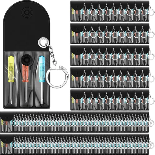 Miniatura 12 de Jutom Juego de 100 mini destornilladores y llaveros a granel, incluye 3 mini destornilladores en una bolsa portátil con broche a presión con gancho