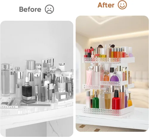 Miniatura 5 de Organizador de maquillaje de acrílico transparente giratorio de 360°, 7 capas grandes organizadores de maquillaje y almacenamiento, organizador