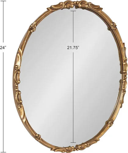 Miniatura 2 de Kate and Laurel Brynley Espejo redondo decorativo de metal, 24, dorado antiguo, espejo circular tradicional adornado con detalles de hierro