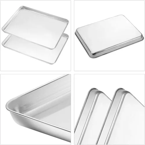 Miniatura 4 de Yododo - Juego de bandeja para hornear con estante de refrigeración (2 sartenes + 2 estanterías), bandeja para hornear galletas de acero inoxidable