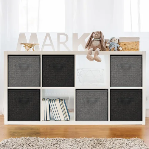 Miniatura 5 de Nestl Contenedores de almacenamiento plegables de tela, organizador de 6 cubos con asas, negro, 11 pulgadas para dormitorio, sala de juegos y más