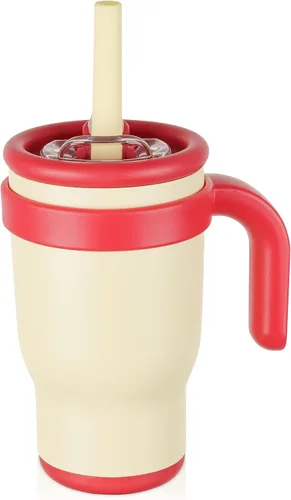 Miniatura 8 de Taza de 14 onzas para niños pequeños con aislamiento al vacío de acero inoxidable con asa, taza a prueba de derrames, pajita a prueba de fugas, taza