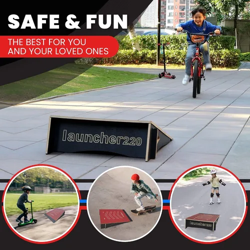 Miniatura 6 de Rampa de salto para niños para patineta, bicicleta, scooter, BMX, auto RC y moto de cross, 34.37 pulgadas, color rojo
