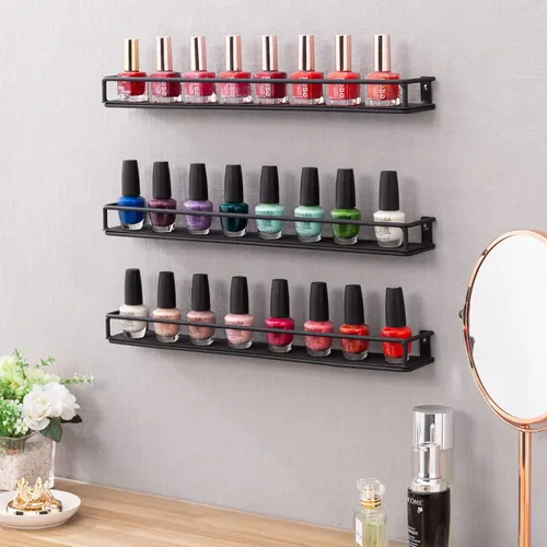 Miniatura 4 de MyGift Juego de 3 estantes de exhibición de esmalte de uñas de metal negro y aceites esenciales, estante para tarros de especias de cocina