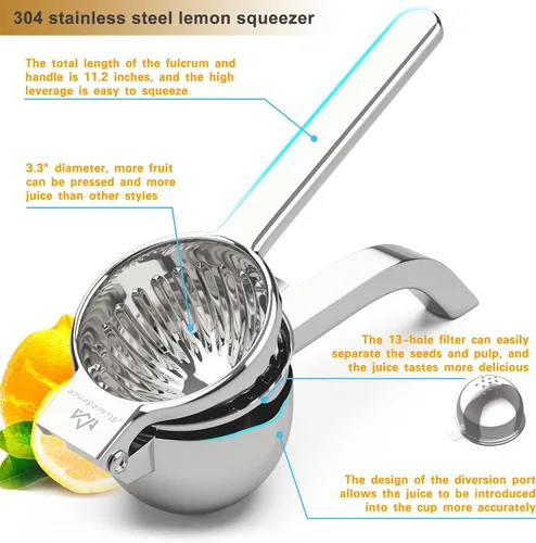 Miniatura 2 de Exprimidor de limón grande, exprimidores manuales de acero inoxidable exprimidor de cítricos de todos los tamaños de frutas pueden exprimir jugo