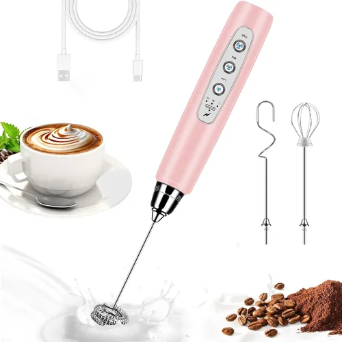 Miniatura 23 de BSRGMS Espumador de leche de mano para café, batidor eléctrico de 3 velocidades ajustables, mezclador de bebidas con 3 batidores de acero