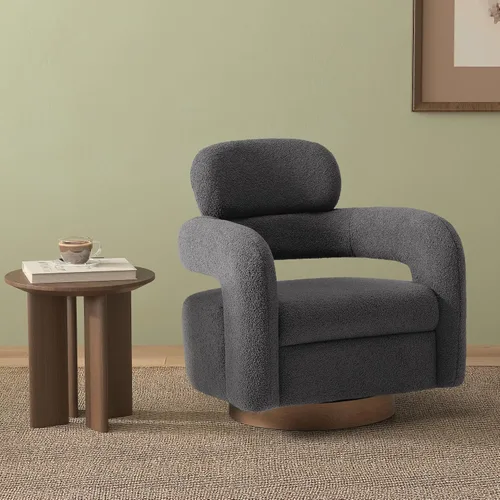Miniatura 2 de WestinTrends Alexandria Mid-Century Modern Sherpa - Silla giratoria de barril color gris carbón