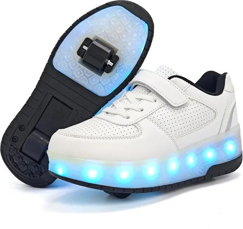 Miniatura 18 de Wooowyet - Tenis con ruedas y luces LED para niños y niñas, con ruedas, USB recargable, cierre de gancho y bucle