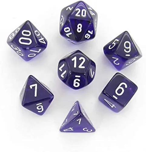 DND - Juego de dados Chessex D&D de 0.630 in, juego de dados poliédricos de plástico translúcido morado y blanco, dados de mazmorras y dragones,