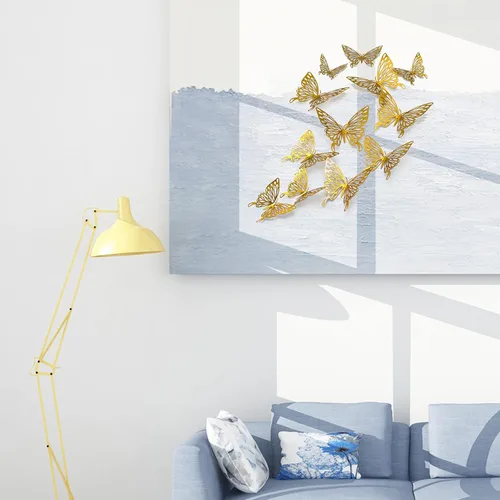 Miniatura 5 de Calcomanías de pared 3D con diseño de mariposa, 24 unidades, 3 tamaños, removibles, doradas, mariposas, decoración de fiestas, calcomanías de pared