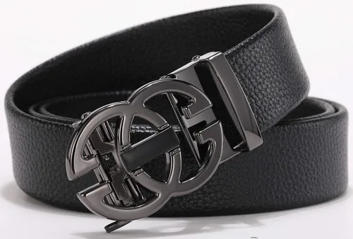 Miniatura 2 de Cinturón de cuero con diseño de hebilla automática de moda clásica para hombre