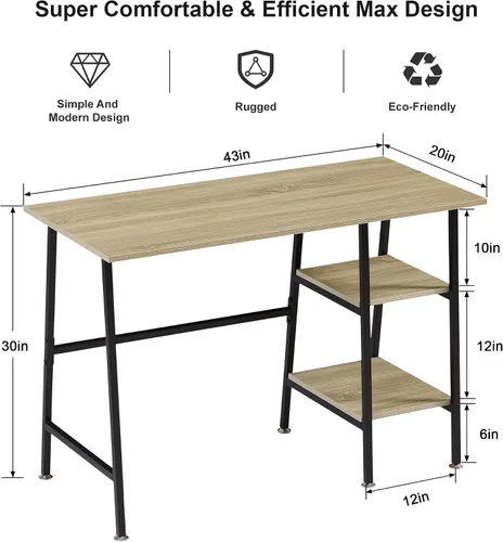 Miniatura 2 de VECELO Escritorio para computadora de oficina en casa de 43 pulgadas, escritorio moderno y simple con almacenamiento para dormitorio, mesa simple