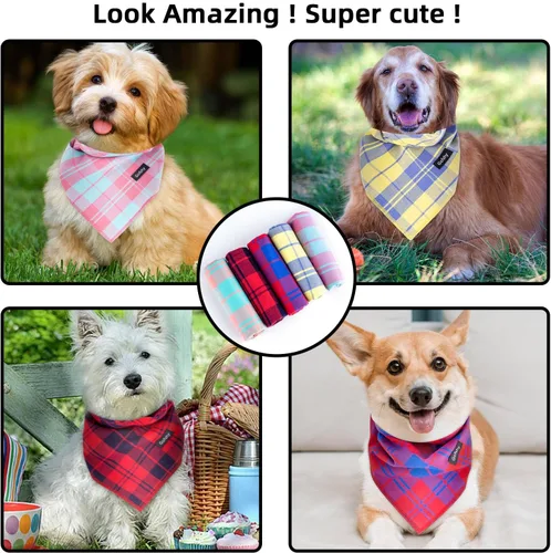 Miniatura 6 de Bandana de primavera para perro, bufanda grande para perro, color naranja, verde, estampado a cuadros, ajustable, accesorios para perros pequeños