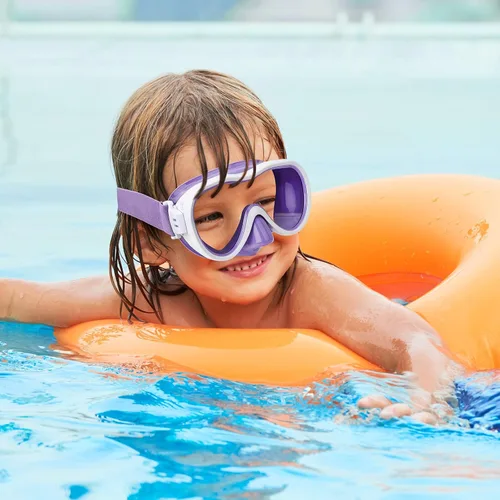 Miniatura 9 de Máscara de snorkel para niños, máscara de buceo de 180° con cubierta para la nariz, gafas de natación antiniebla para niños con correa de tela