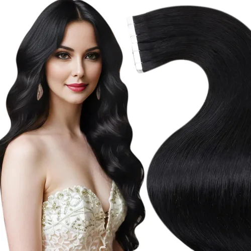 Miniatura 42 de LaaVoo - Extensiones de cabello humano Remy adhesivas con cinta invisible, cabello negro natural, extensiones de cabello para mujeres de color, 20