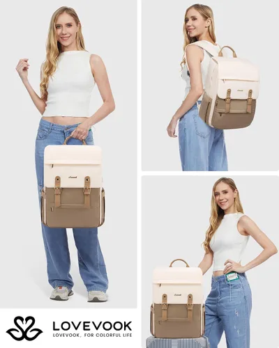 Miniatura 6 de LOVEVOOK Mochila para computadora portátil para mujer, mochila de viaje para computadora de 17 pulgadas, mochila de mano para profesores, para Beige