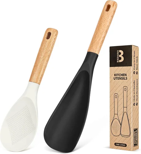 Cuchara de Cocina y Cucharón de Arroz para Utensilios de Cocina Antiadherentes, Excelente para Cocinar y Servir, Cuchara de Silicona Mate Libre de Bw