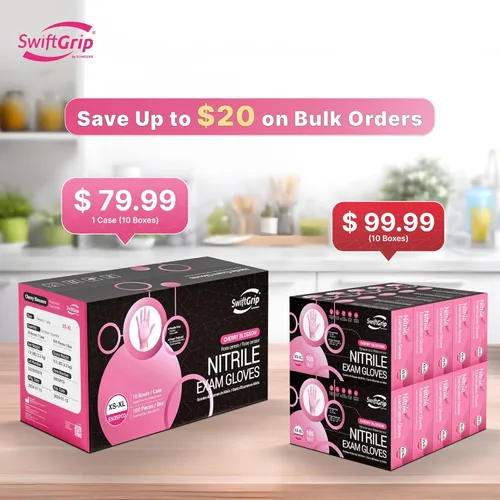 Miniatura 2 de SwiftGrip Guantes industriales desechables de nitrilo rosa, de 3 mil, sin látex, para limpieza y esteticista, sin goma, sin polvo, estuche de 1000