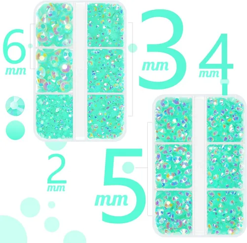 Miniatura 2 de qiipii Diamantes de imitación de resina AB verde aguamarina con pegamento B7000 para manualidades deslumbrantes de 2mm-6mm piedras gelatinosas
