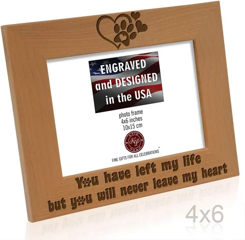 Miniatura 8 de KATE POSH Marco de fotos grabado de madera natural You Have Left My Life, but You Will Never Leave My Heart, huellas de patas en mi corazón, regalos