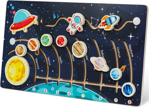 Zeoddler Rompecabezas de sistema solar móvil para niños de 3 a 6 años, juguetes espaciales de madera, planetas para niños, actividades de