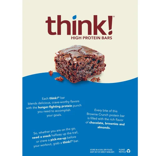 Miniatura 4 de think! Barras de proteína, sin gluten, barra energética sin azúcar con aislado de proteína de suero, brownie, barras nutricionales, sin edulcorantes